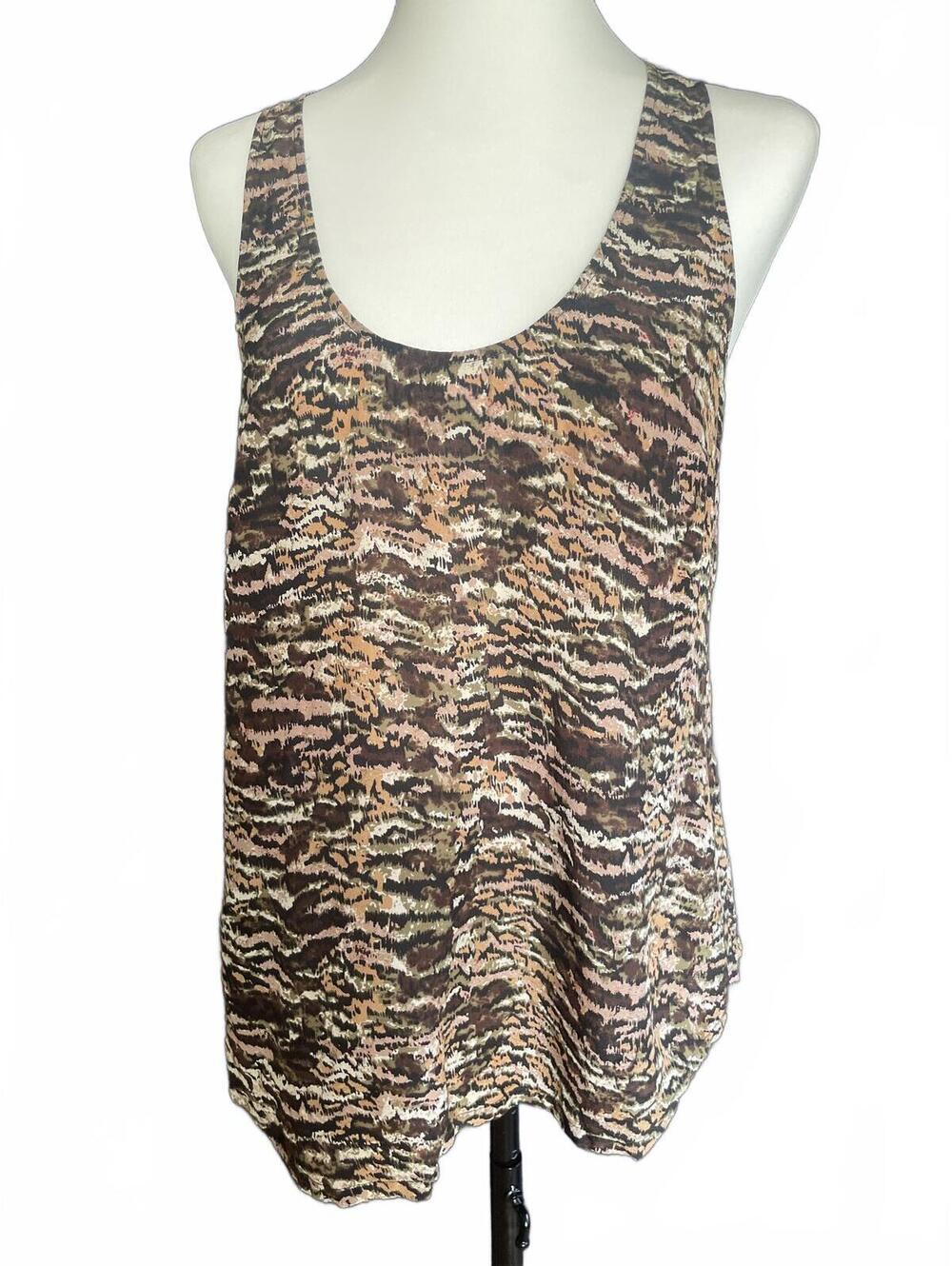 Joie 100% Silk Animal Print Racerback Tank S Brown Earthy Boho Chic Indie Sleaze